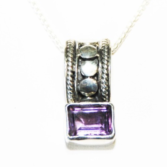925 Sterling Silver Purple CZ Pendant Chain Necklace - Picture 2 of 4